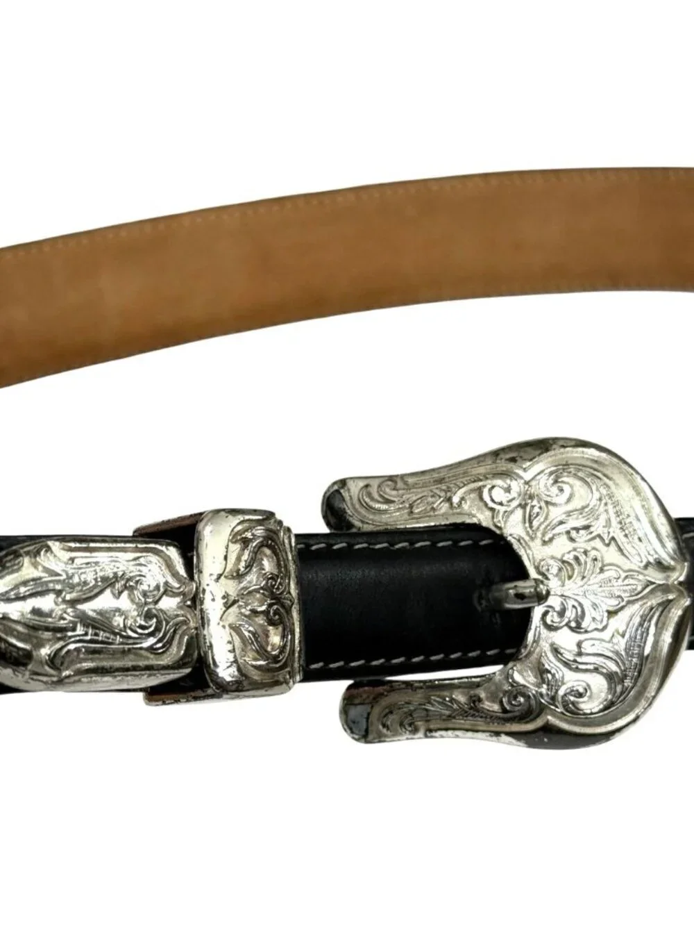 Justin Men's Western Belt Black Brown Leather Silver Toned Buckle Size 34